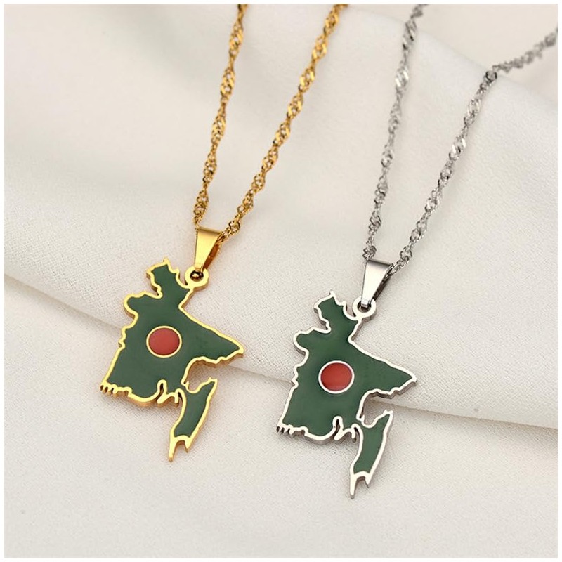LUTAKU Bangladesh Map and Flag Necklace for Women Men, Bangladesh