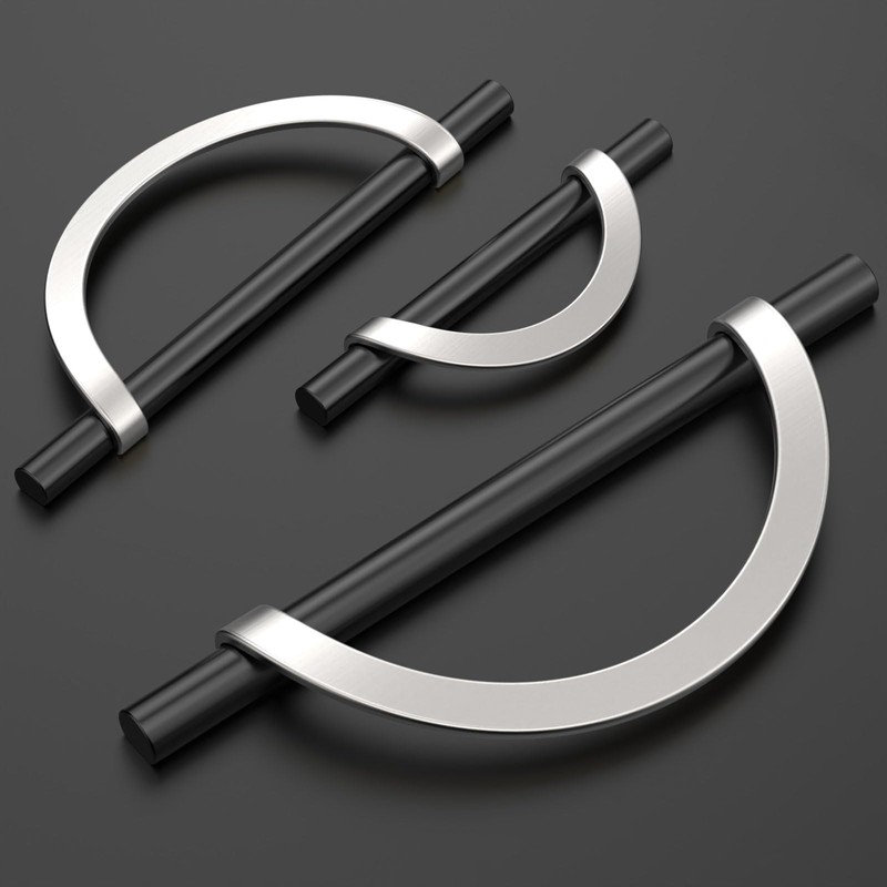 Alzassbg 6 Pack Matt Black and Nickel Cabinet Pulls, 3-3/4