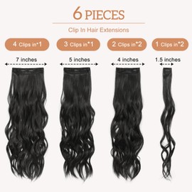 Clip in Hair Extensions for Women, Natural Black Extensions, 24 Inch 6PCS Hairpieces Long Wavy soft Thick Hair Extensions clip ins