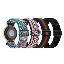 DKGKOO Quick Release Adjustable Stretchy Watch Band - Choice of Width - 18mm, 19mm, 20mm, 22mm Elastic Watch Straps Solo Loop Sport Nylon Replacement Wristband (Black&Green Pink&Black Green&Colorful, 20mm)