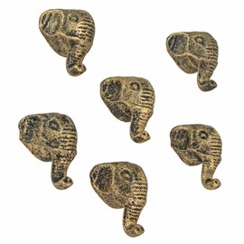 Zeckos Set of 6 Antique Gold Finish Cast Iron Elephant Head Cabinet Knobs Decorative Drawer Pulls - 2 Inches Tall, Easy Install - Add Safari Charm to Your Home Décor