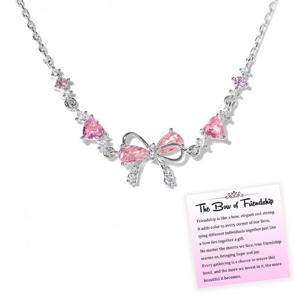 Bow Zircon Necklace - Friendship is Like a Bow, Bowknot