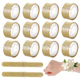 12 Pieces Slaplet Corsage Wristlet Band Wrist Corsage Bracelets, 8.7" DIY Floral Slaplets Bracelet Bands with Acrylic Base DIY Accessories for Adult Wedding Bridesmaid Prom Bridal Shower Party(Gold)