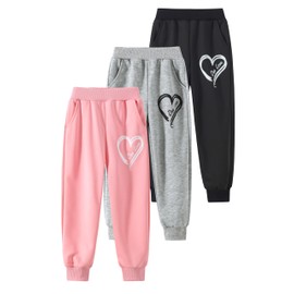 Jolyshlid Girls Sweatpants - 3 Pack Teen Girls' Athletic High Waisted Joggers Pants with PocketsBlack Grey Pink 5-6Y