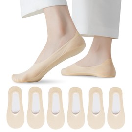 Caudblor Women's Pumps Socks, Cover Socks, Shallow Shoes, For Summer, Cotton, Set of 6 Pairs, nude