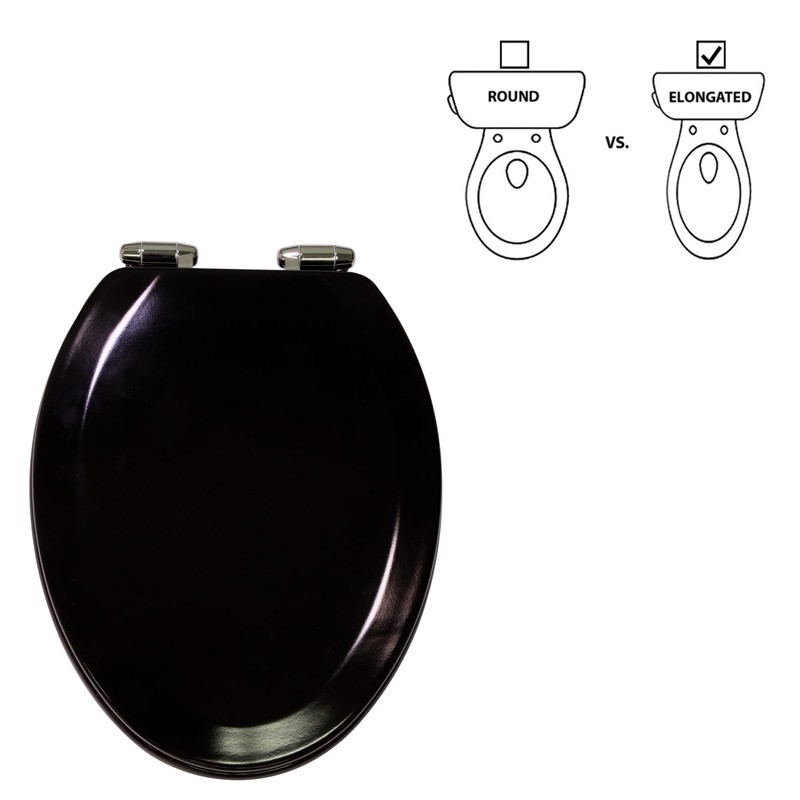 Dalton Wooden Elongated Soft Close Toilet Seat, Black, Quick Release,