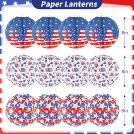zilue 4th of July Decorations Red White and Blue Hanging Paper Lanterns for Patriotic Decorations American Independence Day Memorial Day Party Supplies Pack of 12
