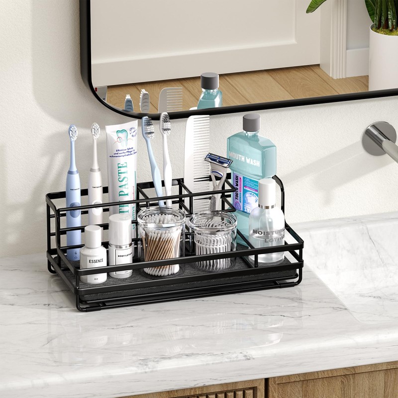 HapiRm Toothbrush Holders for Bathroom - 5 Partitions Bathroom Counter