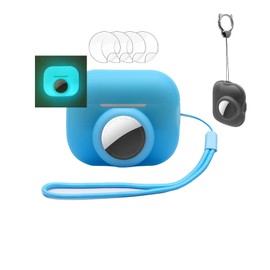 Glow Blue for AirPods Pro 2 Case with Airtag Holder,for Airpods Pro 2 Airtag Case with 2 Lanyard,4 Pack Front Screen Protecor for Airtag, Carrying Case for Airpods Pro 2,Anti-Lost,Glow in Night