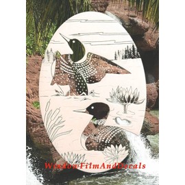 Loon Scene Oval Etched Window Decal Vinyl Glass Cling - 10.5" x 16" - White with Clear Design Elements