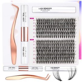 Miuffue Lash Extension Kit 260 PCS Individual Cluster Kit Eyelash Extension Kit Lash Bond and Seal Glue Remover with Eyelash Tweezers (20D+30D, C Curl)