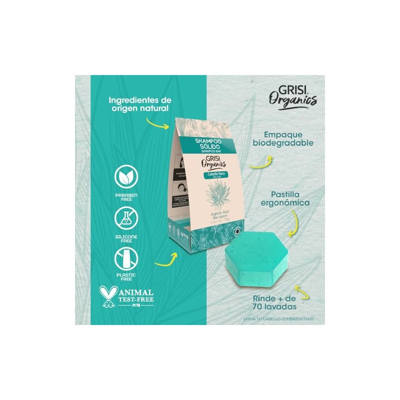 Shampoo Sólido Agave Azul para Cabello Seco, 75gr