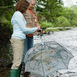 Moclever Fish Trap Crawfish Trap Foldable Fish Minnow Crab Crayfish Crawdad Shrimp Net Trap Cast Net Dip Cage Collapsible Easy Use 8 Entrances Automatic Contraction