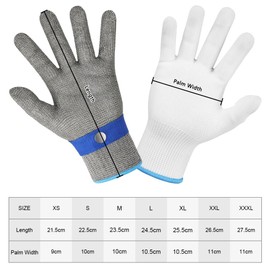 flintronic Cut Protection Glove, Cut Protection Glove Made of Stainless Steel with 2 Cotton Gloves, Level 9 Cut Resistant Gloves, Chain Glove, Oyster Glove, Kitchen Gloves, Cut Resistant (XXXL)