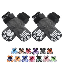 PUPTECK Anti-Slip Dog Socks with Double Sides Grips for Small Medium Large Dogs Hardwood Floors Prevents Licking, Dog Shoes for Hot Pavement Traction Control Paw Protector for Senior Dogs, Grey S