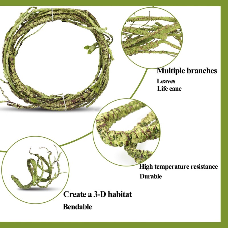 HERCOCCI Reptile Vines, Flexible Jungle Climbing Vines Terrarium Plastic Plants