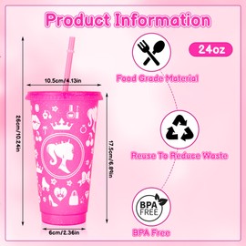 XLSXEXCL 12 Pcs Hot Pink Cups with Lids and Straws Glitter Tumbler 24 oz Travel Mug Cup Plastic Drinking Cups for Juices Parties Birthdays Bachelor Party