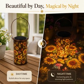 Colorful Solar Lanterns Outdoor Waterproof, Garden Decor Gifts for Women Mom Grandma - LED Colorful Sunflower Solar Powered Lights Metal Hanging Lantern for Outside Garden Patio Yard Lawn Porch Decor
