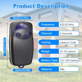 2PCS Garage Door Opener Hand Transmitter for Flo2r-s 433,92 MHz, Compatible with N1ce FLOXIR; FLOXR; FLOX2R