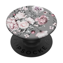 PopSocket PopGrip: Pink Purple Flowers Grey Leaves with Interchangeable