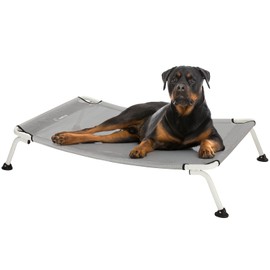Veehoo Elevated Dog Bed for Outdoor, Cooling Waterproof Raised Dog Cots Beds XL, Curved Off Ground Pet Hammock Cot Lifted for Outside, up to 150lbs, White Legs, Grey 49"