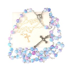 WHLHMK Rosary With Leather Pouch - Ocean Beads Necklace, Anglican Prayer Beads - Christian and Catholic Gifts for Women