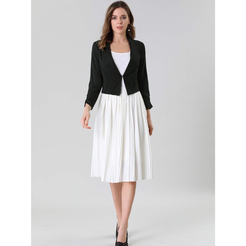 Allegra K Women's Work Office Cropped Jacket Notched Lapel Long