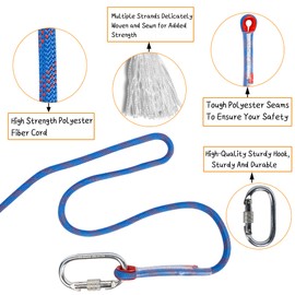 EMEKIAN 12 mm Blue Indoor Outdoor Climbing Rope, 15 M (49 ft) Static Rock Climbing Rope for Escape Rope, Ice Climbing Equipment, Fire Safety Rescue Rope, with Non Slip Gloves