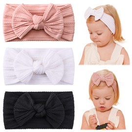 jollybows Baby Girl Headband Bows Nylon Head Wraps Newborn Hairbands Infant Toddler Hair Bow (1- Black White Pink)