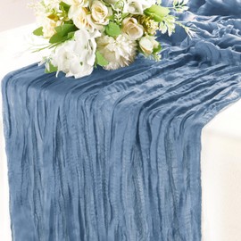 Sky Blue Table Runner 10ft - Cheesecloth Table Runner for Party Baby Bridal Shower Wedding Birthday Decorations, 35x120 Inches Boho Gauze Sheer Cheese Cloth Table Runners