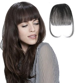 Fringe Hair Pieces Hair Toppers Clip In Hair Extensions Clip On Bangs Human Hair for Women Natural Curved Hair Extensions for Daily Wear (Black)
