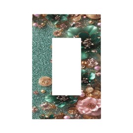 LuHuoLu Decorative Outlet Covers Bling Green Rose Flowers Crystal Rhinestone Glitter 1 Gang Single Decora GFCI Device Light Switch Covers Plate 1 Rocker Wall Plate Jumbo Faceplate