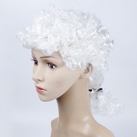 BDHI 2pcs Judge Costume Accessories Judge Court Lawyer Wig Headwear Mini Wooden Judge Gavel Toy for Makeup Theme Party(Y286-2) White