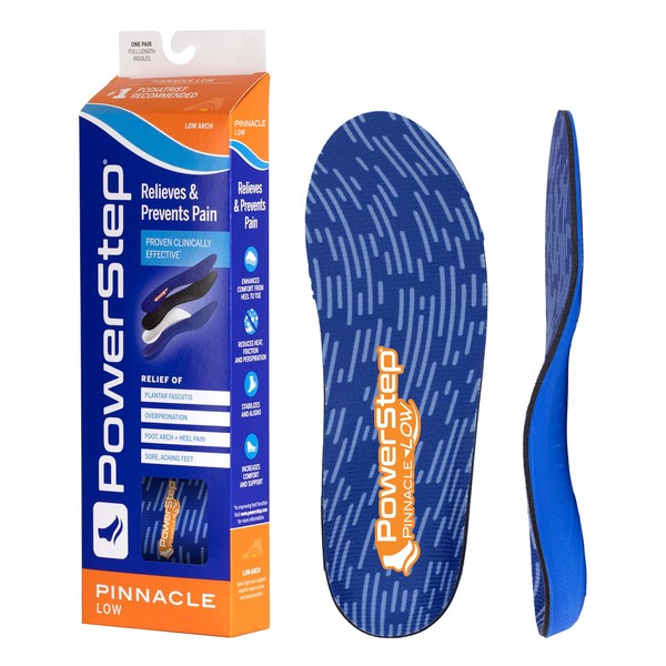 PowerStep Insoles, Pinnacle Low Arch, Flat Feet Pain Relief Insole, Low Arch Support Orthotic For Women and Men, M11