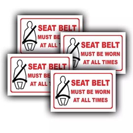 4-Pack Seat Belt Must Be Worn Stickers - Seatbelt Waterproof Vinyl, 50mm x 80mm