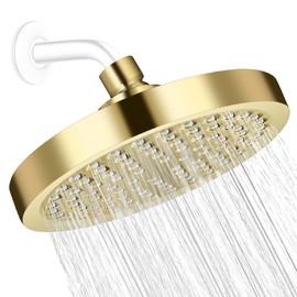 AUTOWT Cabezal De Ducha, Cabezal De Ducha Fijo De Lujo Para BañO De Lluvia De Alta PresióN Con Acabado Cromado, áNgulos Ajustables, Boquillas De Silicona Antiobstrucción (6 Inch-Dorado)