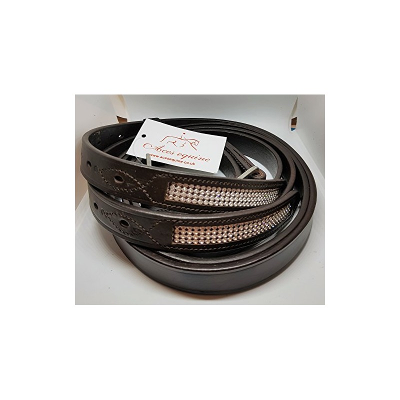 GENUINE HORSE HEAVY DUTY STRONG BLING DIAMANTE STIRRUP LEATHER BROWN