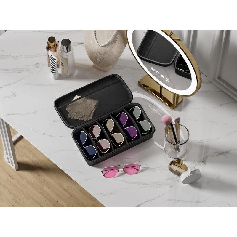 Vecxoty Black Travel Sunglasses Organizer For 8 Pairs​, EVA Hard