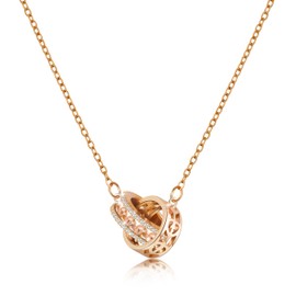 Linawe Citrine Yellow Necklace for Women, Interlocking Double Circle Pendant, Hypoallergenic Stainless Steel Chain, Moissanite Imitation Diamond Birthstone Rhinestone Rose Gold Necklaces