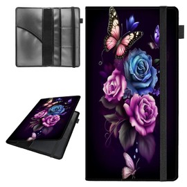 Car Registration and Insurance Holder,Leather Vehicle Glove Box Organizer Wallet for Document,Perfect for any Car,Truck,Motorcycle,Driver License,Trailer or Boat,Men & Women,Butterfly Rose Flowers