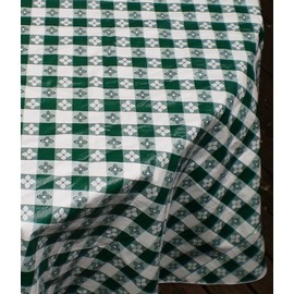 Blue Hill, Classic Green Tavern Check, Flannel Backed, Seamed, 70" Round, Vinyl Tablecloth; Made in The U.S.A