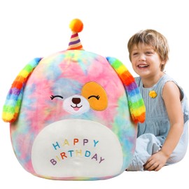 Easfan 20’’ Jumbo Rainbow Birthday Dog Giant Plush Pillow Soft Puppy Plush Toy Cute Dog Stuffed Animal Birthday Gifts for Kids Toddlers