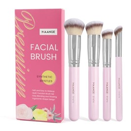 MAANGE Set de Brochas de Maquillaje 4 Piezas Brochas de Maquillaje Profesional Brocha para Base de Maquillaje con Caja de Regalo(Rosado)