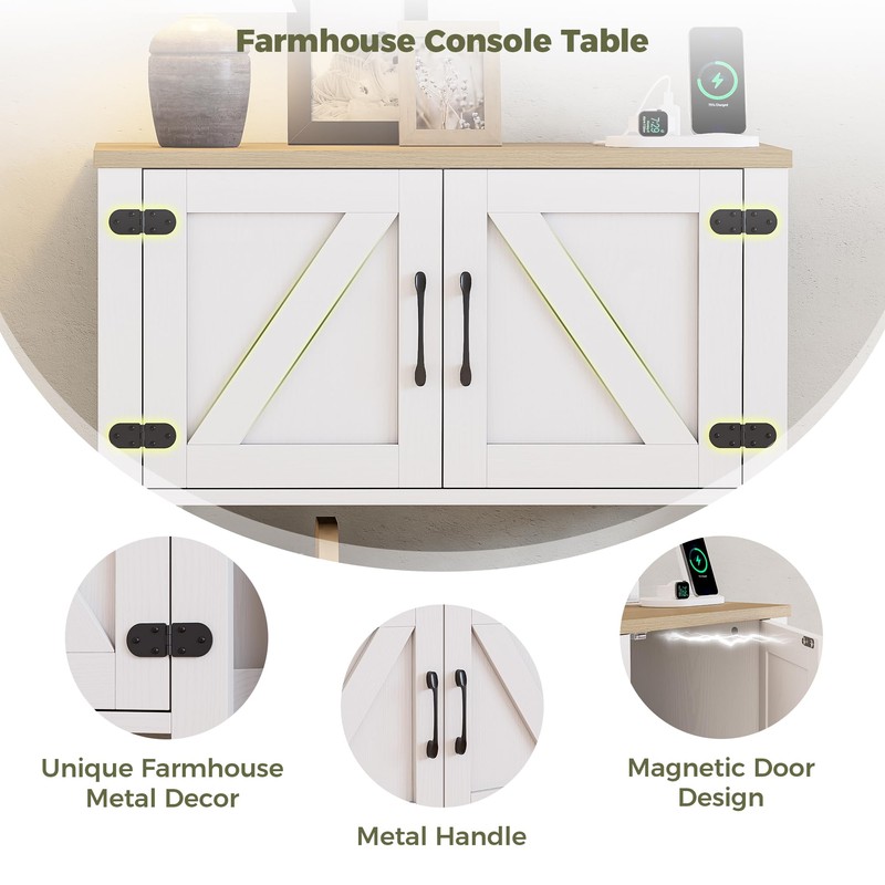 IRONCK Console Table with Power Outlets, Farmhouse Entryway Table with