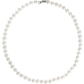 Anthony Vincent Collar Perla Cultivada Natural Blanco Tamaño 6 mm y 40 cm Largo con Broche de Plata de Ley. 925 baño con Rodio.