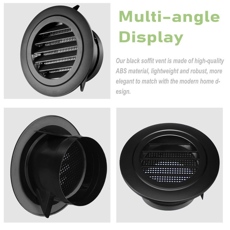 3 Inch Black Soffit Vent Covers, FocuVenHom Plastic Round Air