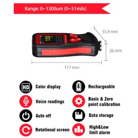 Medidor de espesor de revestimiento, probador de pintura, detector de daños en la carrocería con registro de datos de 1500 grupos, gráfico de tendencias y configuración de alarma