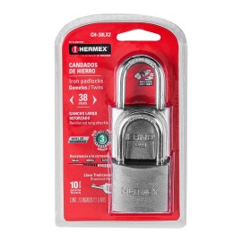 Hermex CH-38LX2 Blister pack with 2 38mm iron padlocks with long hook