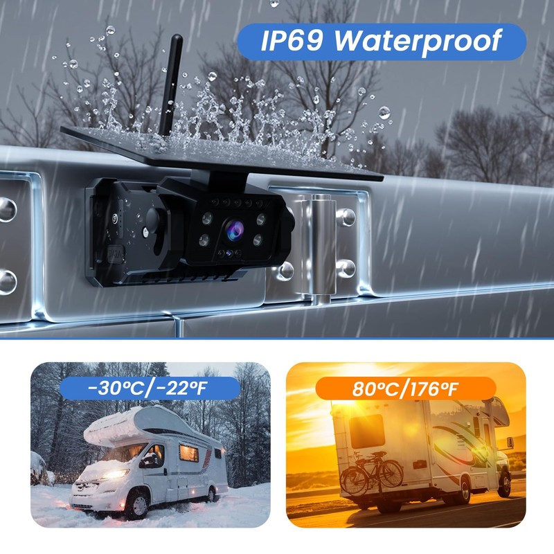 Magnetic Solar Wireless Backup Camera for Truck, 5 Inch No-Drill