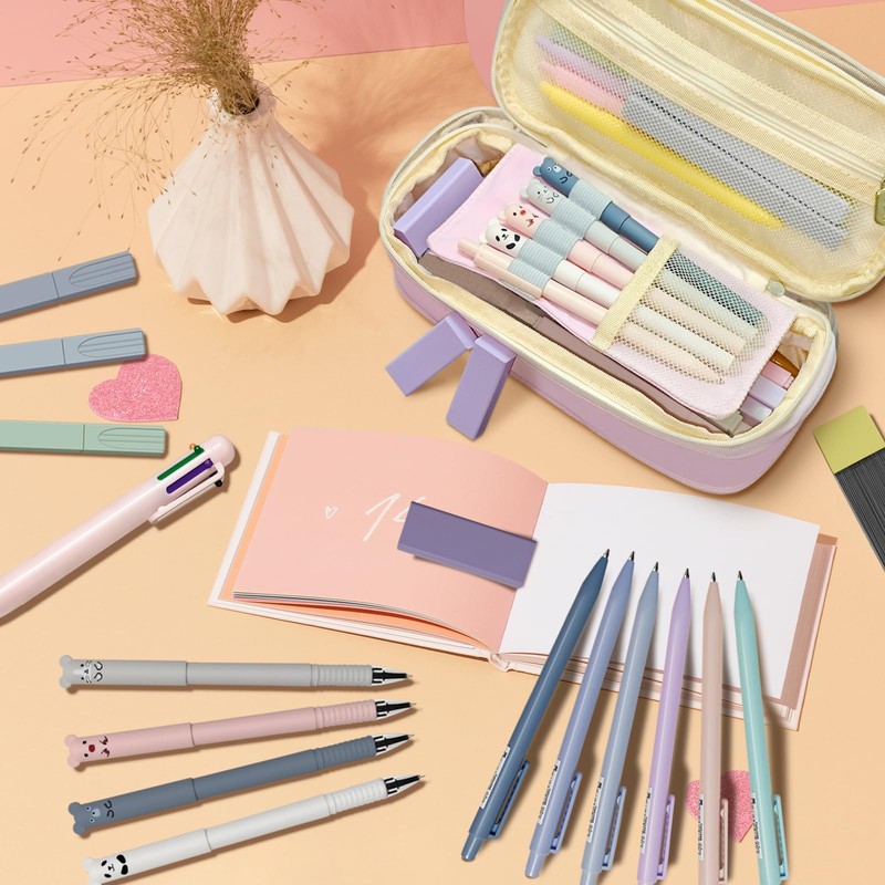 Dacono School Supply Set with Stationery Case, Pastel Highlighters, Gel